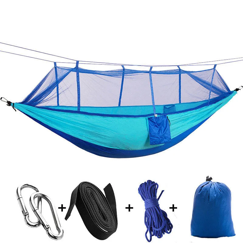 1-2 Person Portable Outdoor Camping Hammock with Mosquito Net High Strength Parachute Fabric Hanging Bed Hunting Sleeping Swing