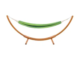 Blue and Green Hammock with Wood Stand