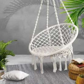 Cream Cotton Macrame Hammock Chair Indoor Outdoor - Gardeon