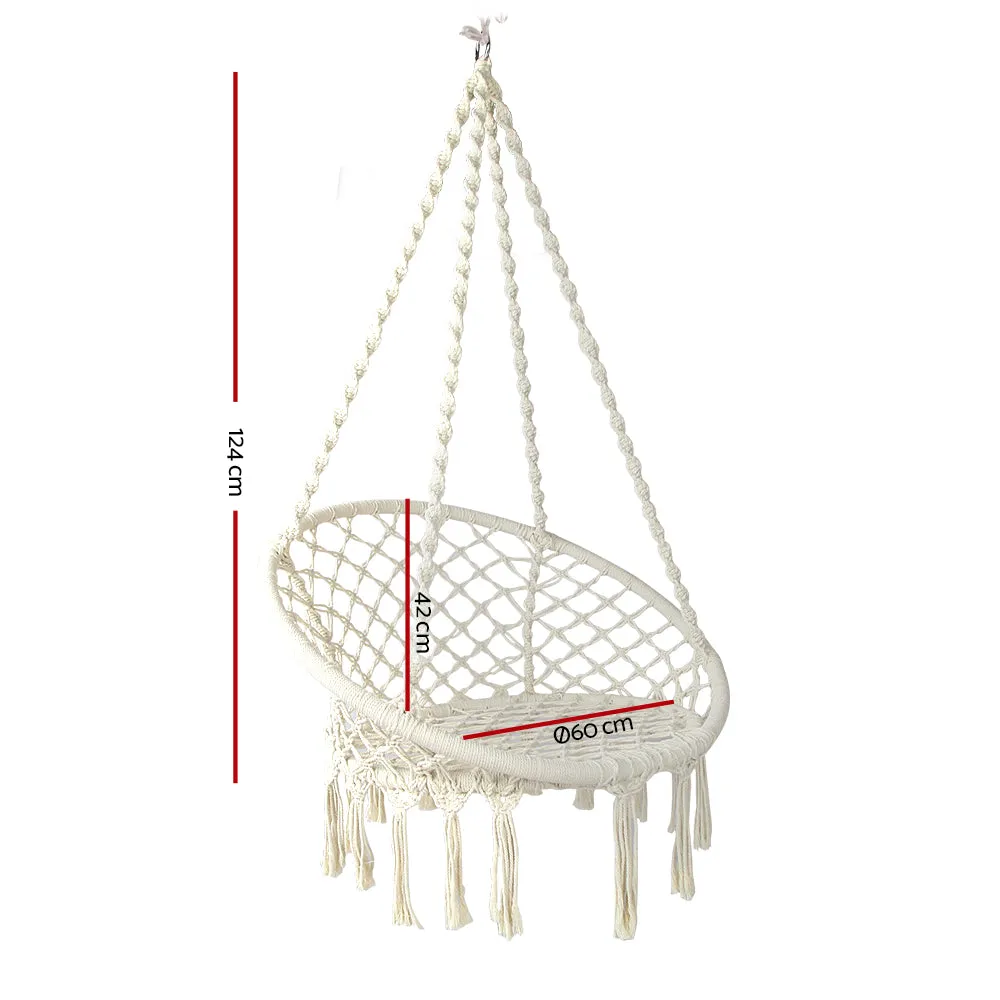 Cream Cotton Macrame Hammock Chair Indoor Outdoor - Gardeon