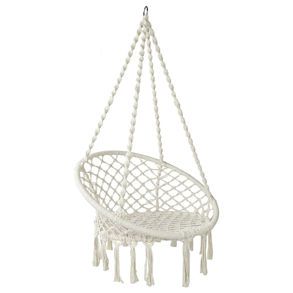 Cream Cotton Macrame Hammock Chair Indoor Outdoor - Gardeon