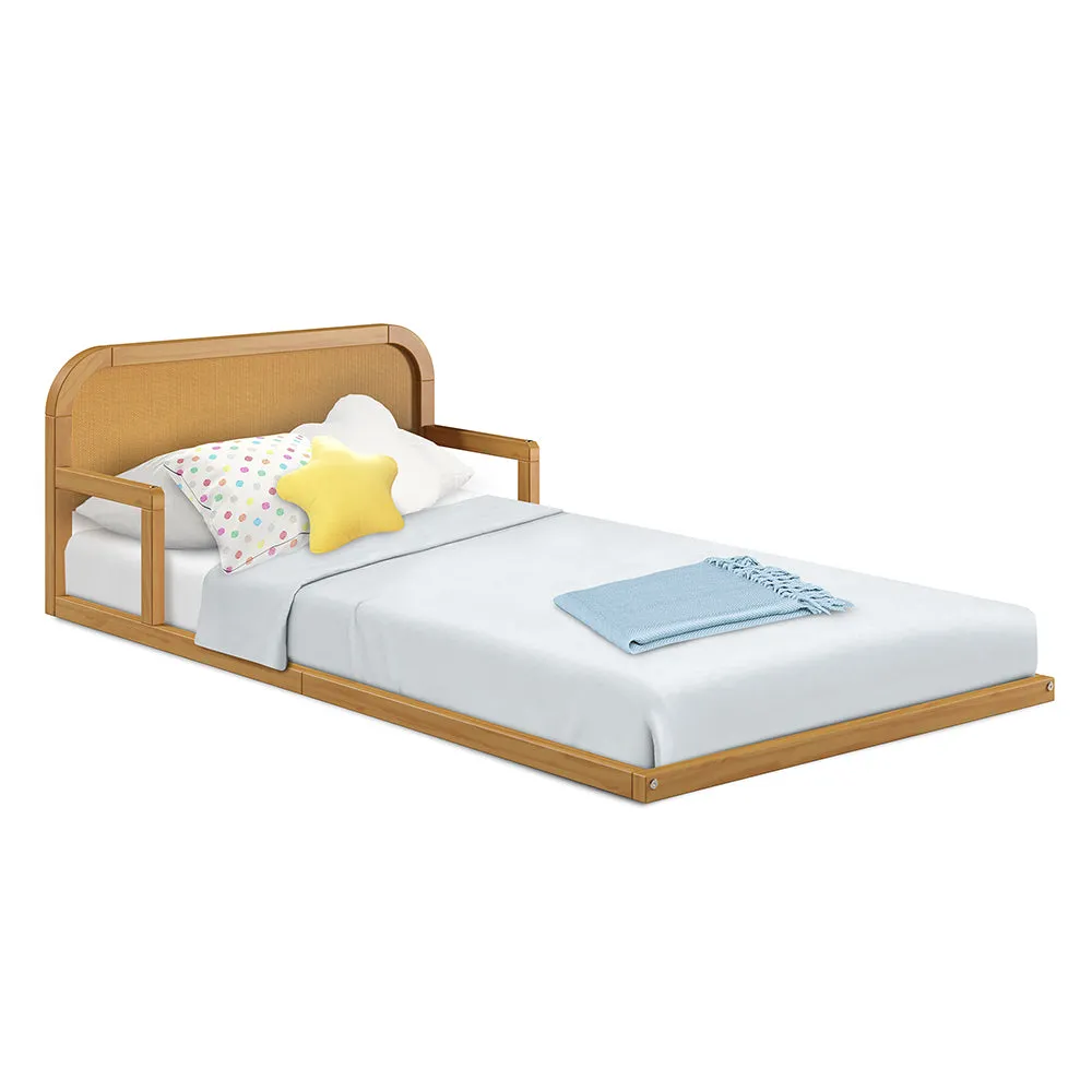 Curva Rattan Solid Wood Kids Twin Floor Bed - Natural