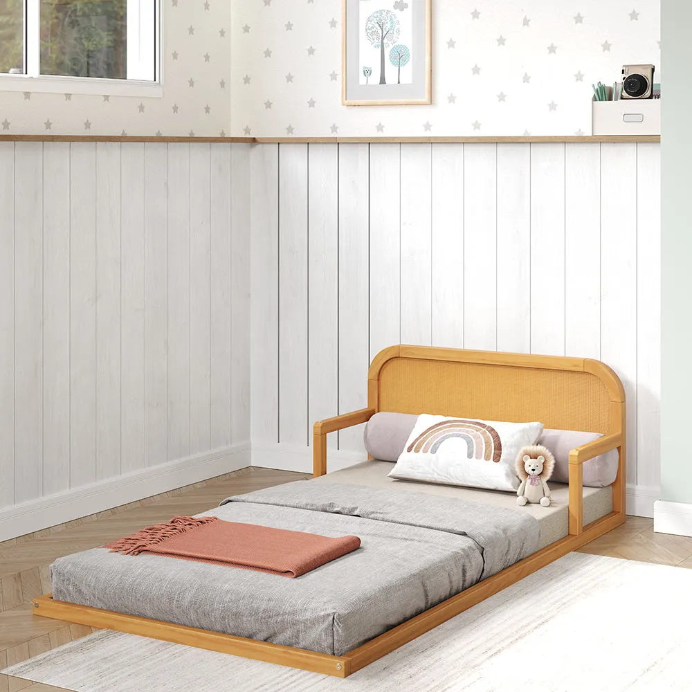 Curva Rattan Solid Wood Kids Twin Floor Bed - Natural