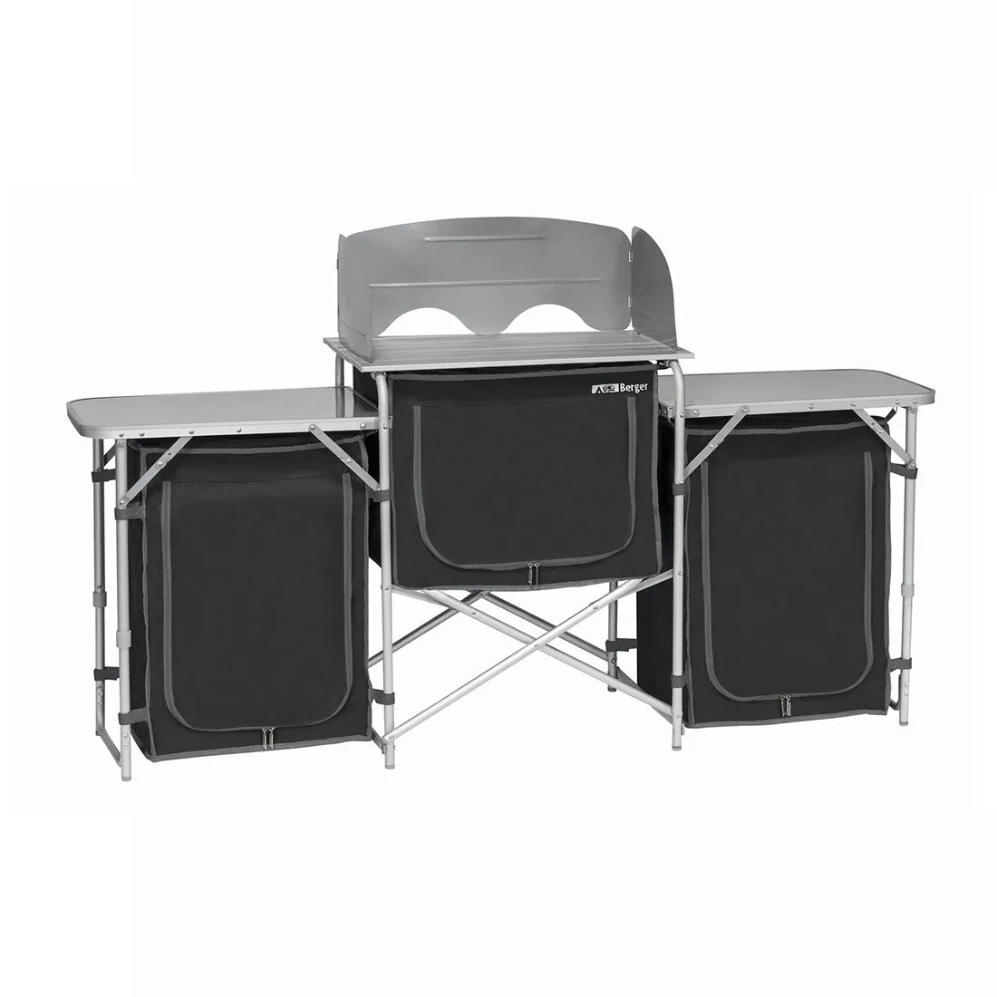 Deluxe Aluminium Foldable Camping Kitchen Picnic Cupboard Bench Table Windshield