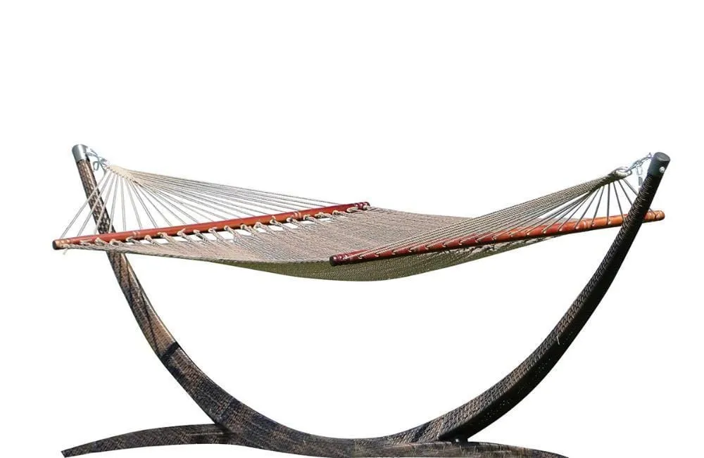 Deluxe Polyester Rope Hammock with Wicker Stand