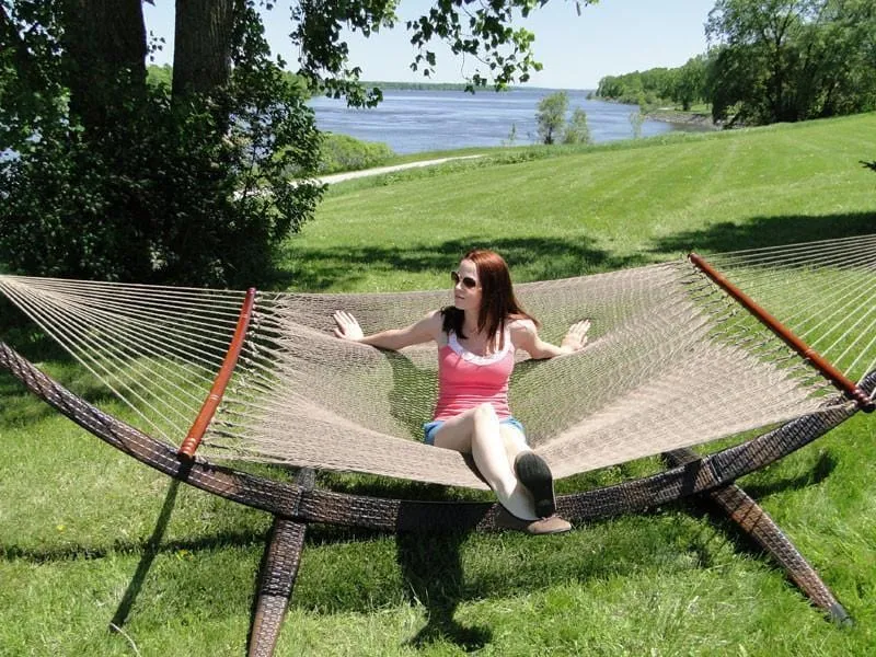 Deluxe Polyester Rope Hammock with Wicker Stand