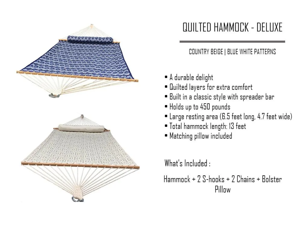 Deluxe Quilted Hammock with Wicker Stand