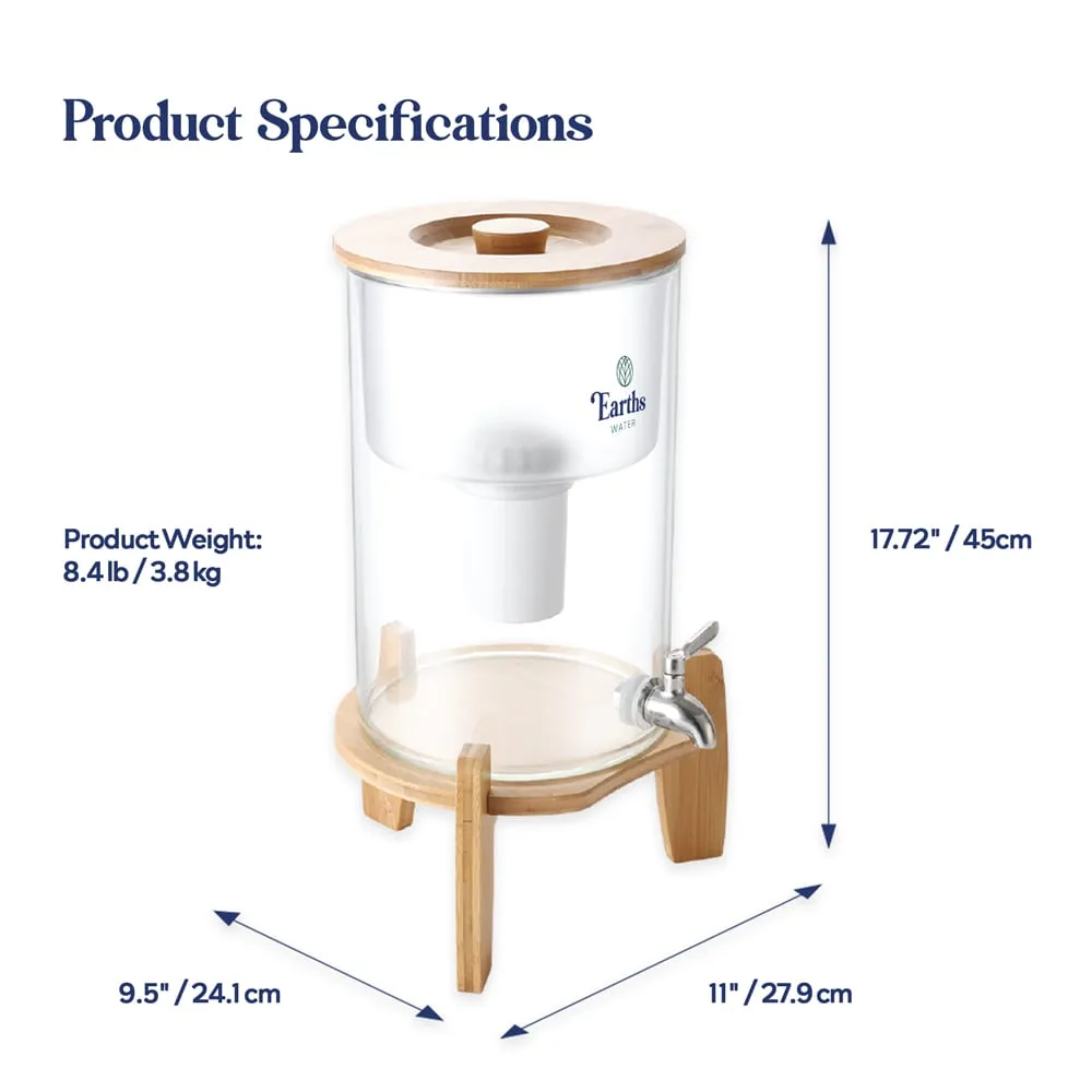 Earths Water 9L Glass Benchtop Alkaline Water Filter - Natural Bamboo