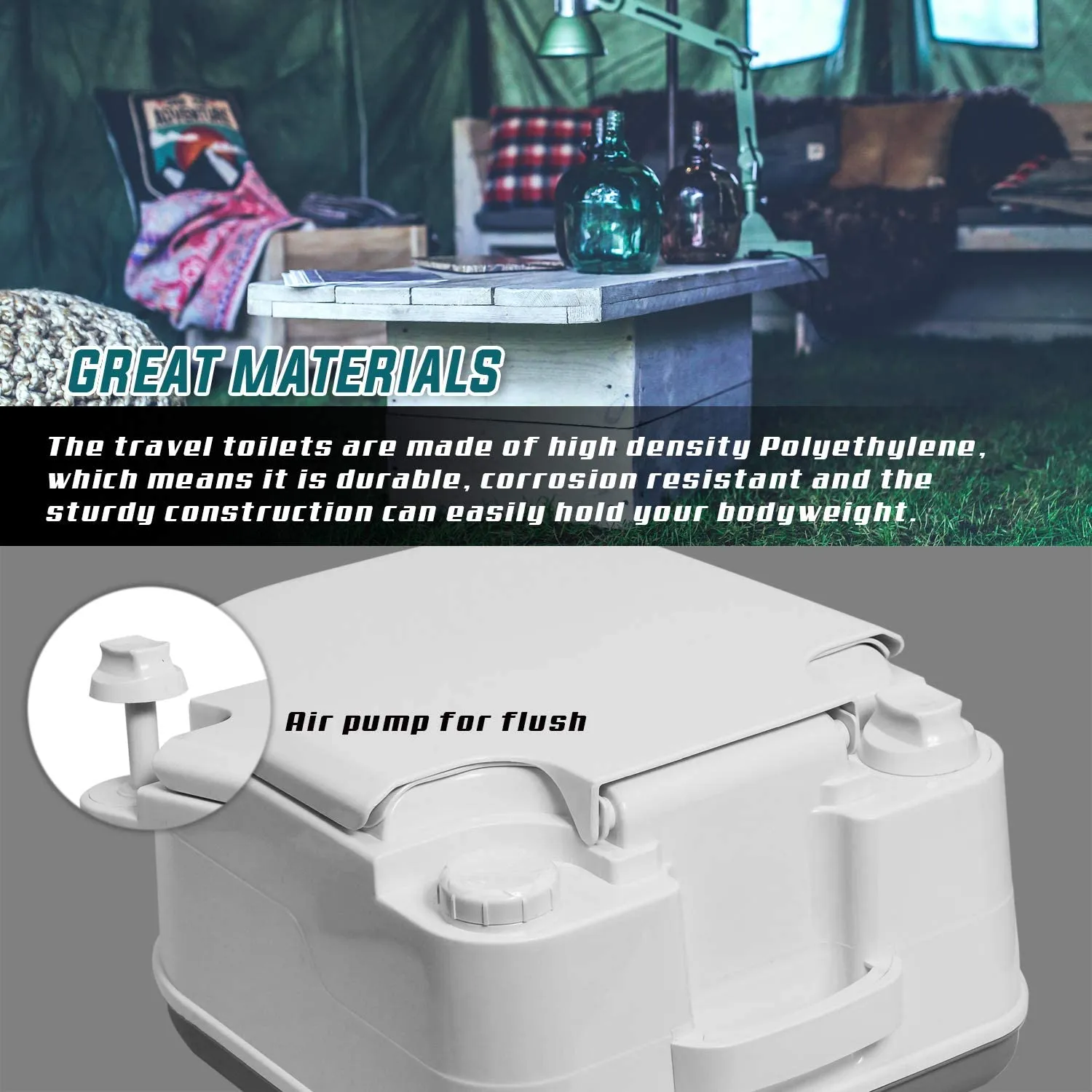 ITEM# 0071   TPS Power Sports Portable Toilet Flushing Splash-Free Dumping Camping Toilet Anti-Leak Water Pump Large Capacity Waste Tank Travel Toilet Quick and Easy Setup (Watch Video)