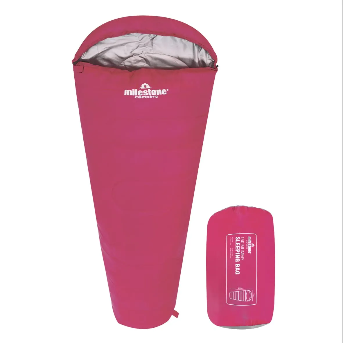 Milestone Camping Mummy Single Sleeping Bags / 2 & 3 Season Insulation/Light & Portable with Carry Sack/Extra Thick Double Layer Interior/Water Resistant (Pink, 2 Season) - 27009