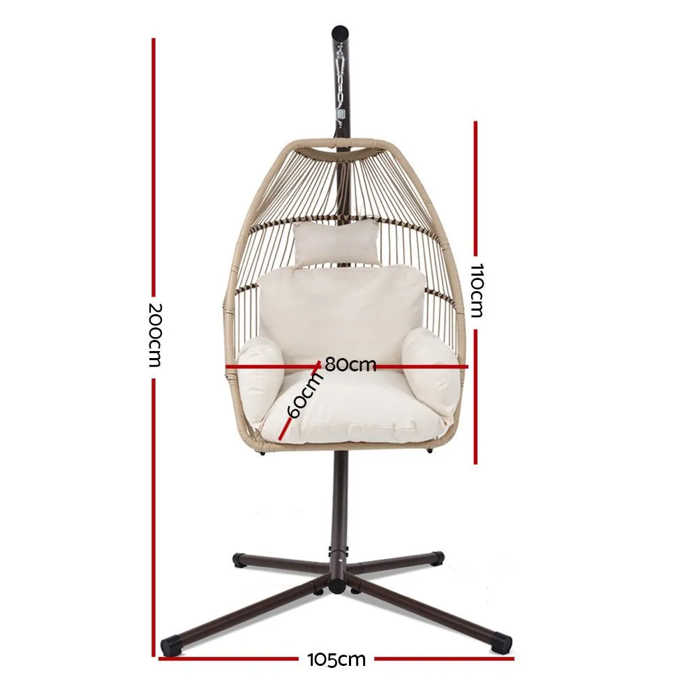 Outdoor Furniture Egg Hanging Swing Chair with Stand | Latte Wicker Rattan Hammock