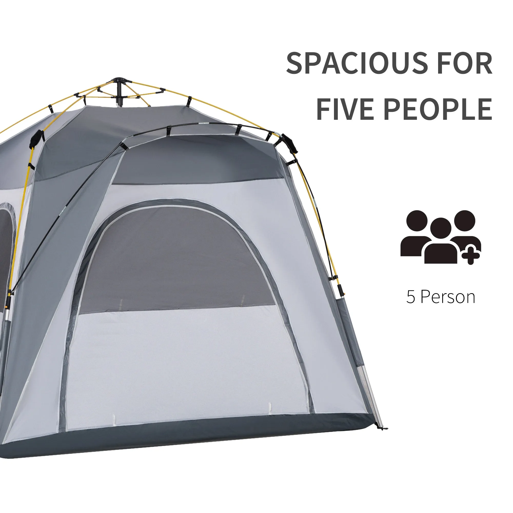 Outsunny 4 Person Automatic Camping Tent, Outdoor Pop Up Tent, Portable Backpacking Dome Shelter, Grey