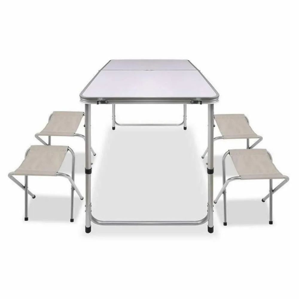 Portable Folding Picnic Camping Set BBQ Party Aluminium Table 4 Foldable Chairs