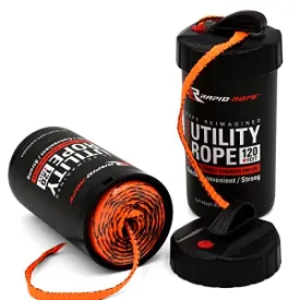 Rapid Rope Canister 120ft Orange Flat Tactical Paracord, Made in USA, 1100lb Tested Heavy Duty Poly Rope Test Cord, Non-Tangle Dispenser Included - Perfect Stocking Stuffer or Gift for Men and Women