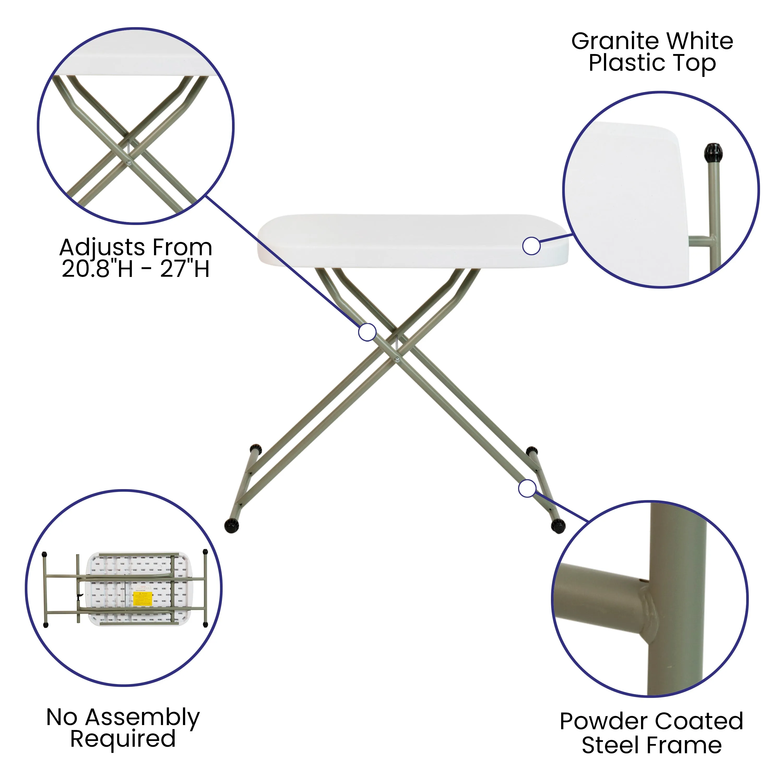 White Folding Adjustable Table DAD-YCZ-66X-GW-GG