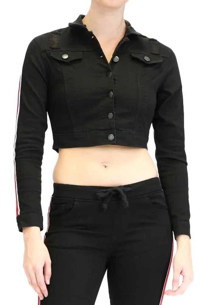 Women's Destroyed Side Striped Band Jacket and Jogger Set